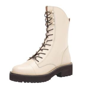 SAM EDELMAN Lenley Combat Boots Modern Ivory Chain Trim Lace Up Women's size 8.5